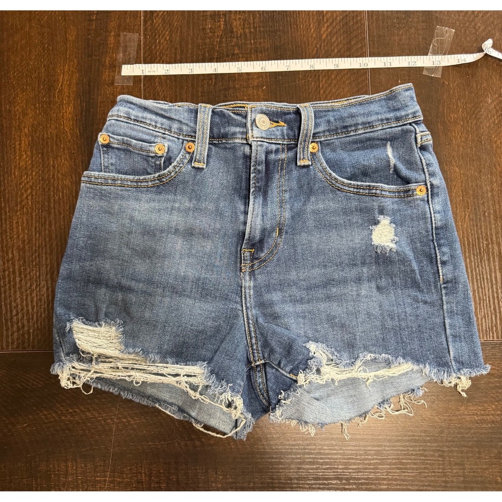 Levis Women High Rise Cut Off Distressed Denim Shorts Blue Size 25 #1067